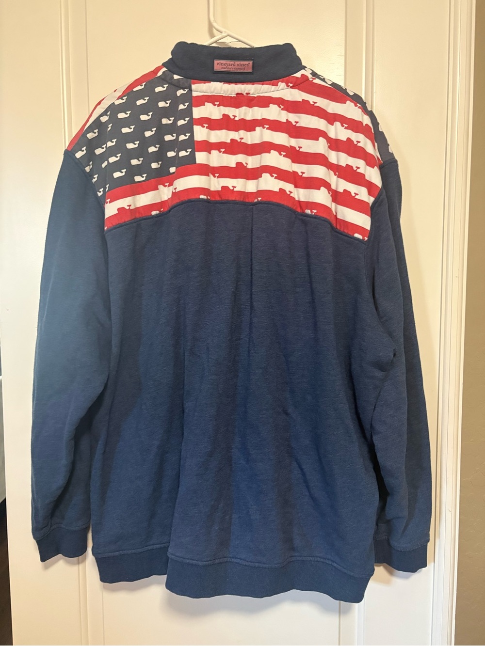 🐳🇺🇸Vineyard Vines Navy Quarter-Zip Pullover with Flag Whale Accents 🇺🇸🐳 - Picture 7 of 8